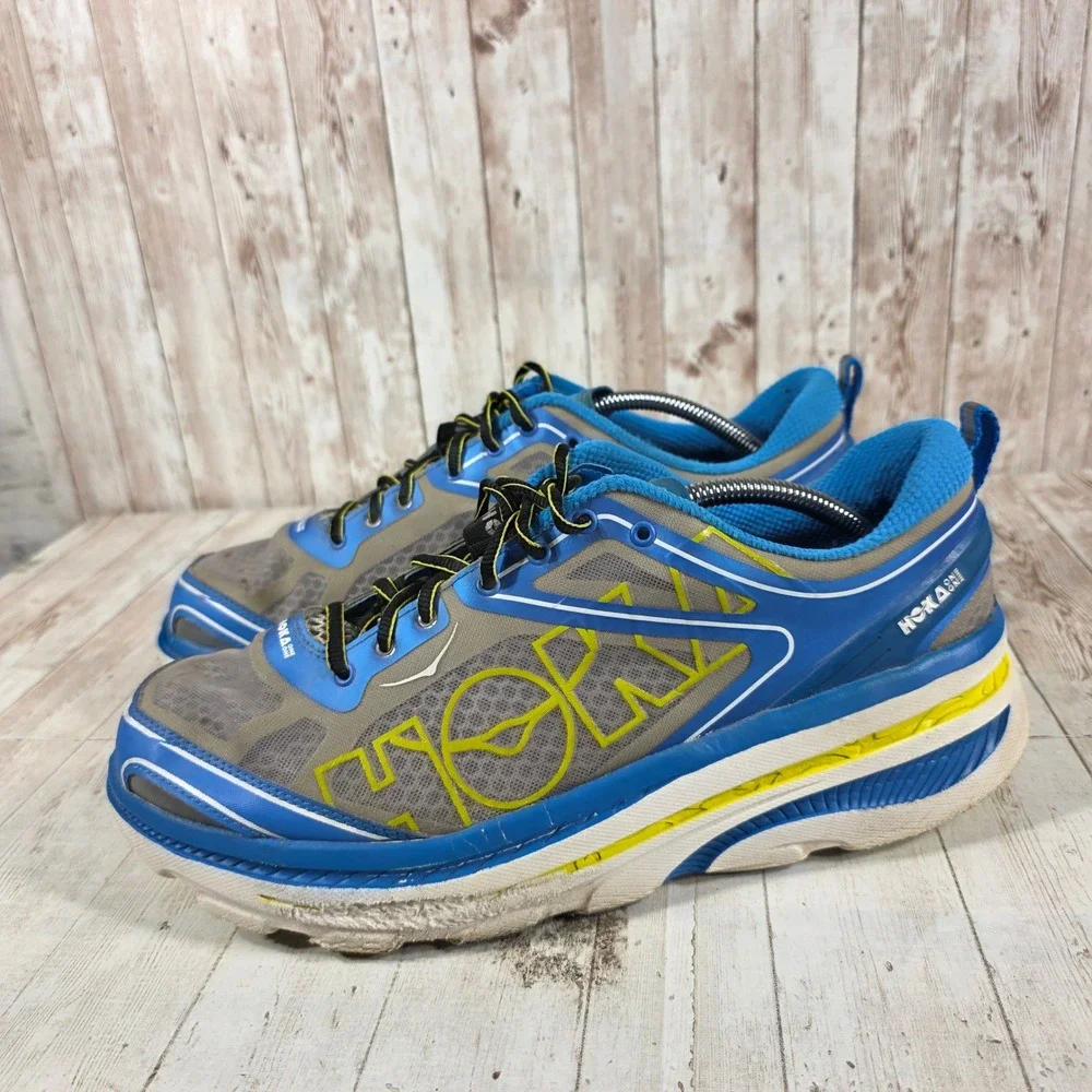 Hoka One One Bondi 3 Mens 12 Blue Grey Yellow Running Shoes 30609 029 BBHC
